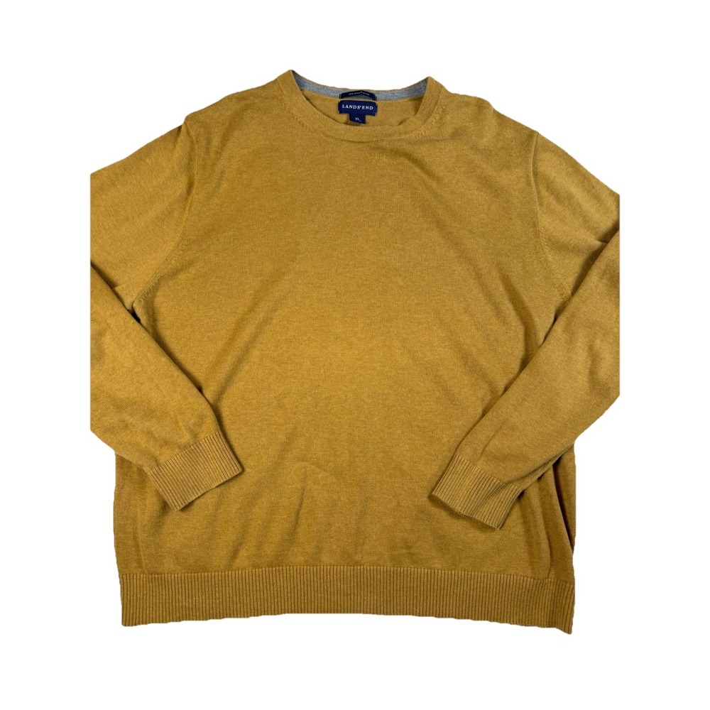 Lands' End Men's‎ Sweater 100% Supima Cotton Long Sleeve Crewneck XL Gold/Honey